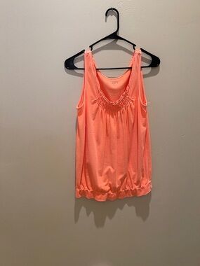 LOFT Bright Coral Sleeveless Ruched Neck Tank